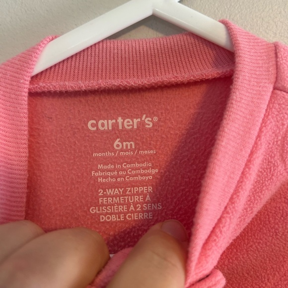 Carter's 6m Pink heart fleece zip up sleeper - Picture 3 of 3